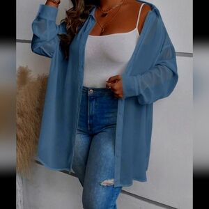 SHEIN Curve 1x Sheer Dropped shoulder blouse